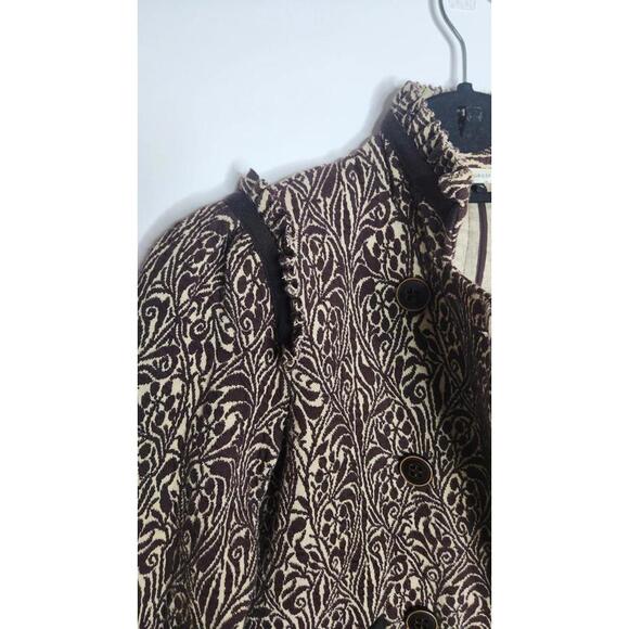 Diane Von Furstenberg Jacket Womens 2 Brown Cream Logan Jacquard Floral Cropped - Picture 5 of 9
